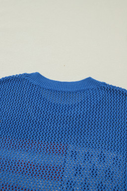 Sky Blue Flag Graphic Short Sleeve Sweater Top
