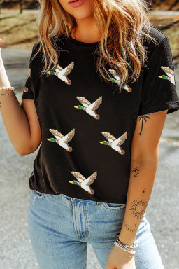 Black Sequin Mallard Duck Western Fashion Tee