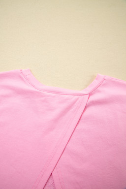 Pink Eyelash Floral Lace Patchwork Half Sleeve Oversize Tee