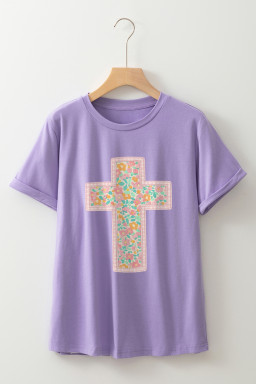 Wisteria Easter Floral Cross Christian Casual Tee