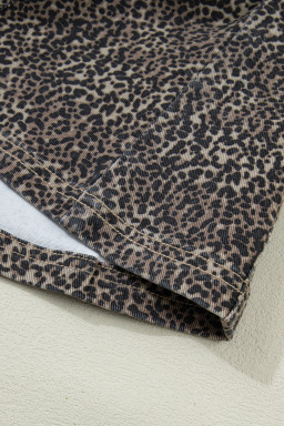 Brown Leopard Print Slim Denim Vest
