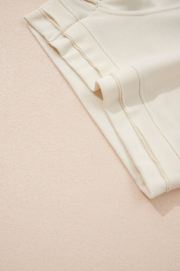 Jet Stream Solid Color Contrast Textured Patchwork Raw Edge 2pcs Short Set