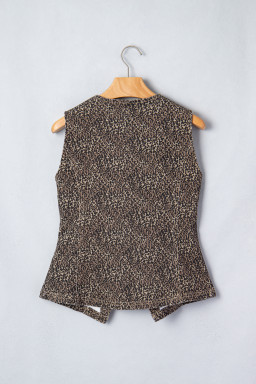 Brown Leopard Print Slim Denim Vest