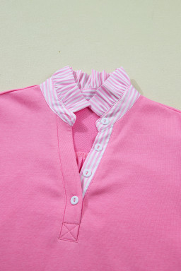 Sachet Pink Striped Frilled Collar Short Sleeve Blouse