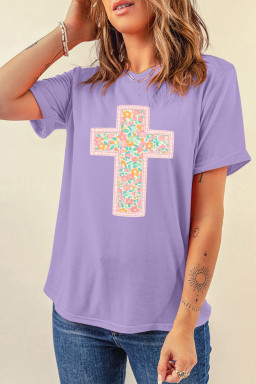 Wisteria Easter Floral Cross Christian Casual Tee