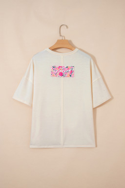 Jet Stream Floral Patched Raw Seam Big Flower Oversize Tee