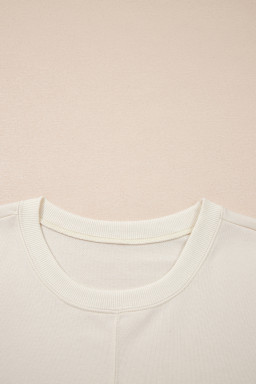 Jet Stream Solid Color Contrast Textured Patchwork Raw Edge 2pcs Short Set