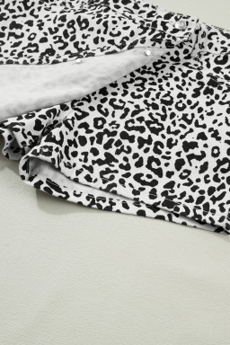 Brown Leopard Print Button Overlap Denim Shorts