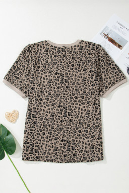 Khaki Leopard Print Textured Plus Size T Shirt