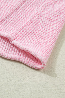 Pink Solid Color Knit V Neck Button Front Sweater Vest