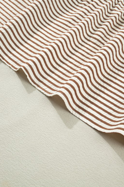 Brown Stripe Plus Size Slit V Neck Tiered Flutter Sleeve Maxi Dress