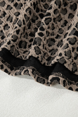 Khaki Leopard Print Textured Plus Size T Shirt