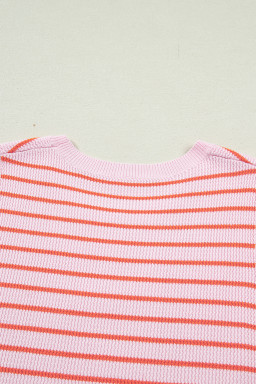 Pink Stripe Textured Knit Sleeveless Casual Sweater Top