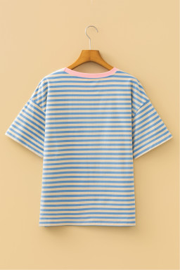 Sky Blue Stripe HOPPY Chenille Patched Graphic Crew Neck Tee