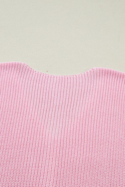 Pink Solid Color Knit V Neck Button Front Sweater Vest