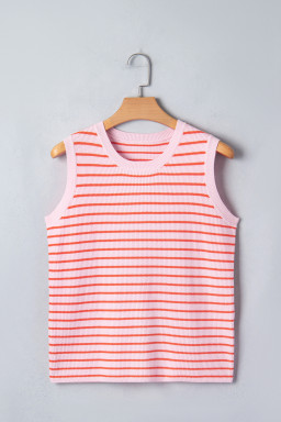 Pink Stripe Textured Knit Sleeveless Casual Sweater Top