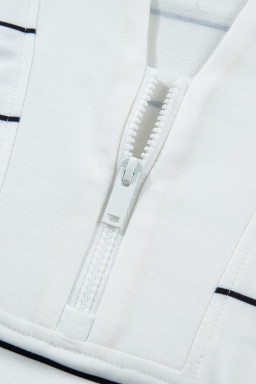 White Stripe Color Block Zip V Neck Sleeveless Top