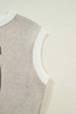 Parchment Horse Shoe Print Color Block Trim Round Neck Sleeveless Sweater