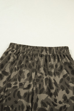 Brown Leopard Print Crew Neck Short Set