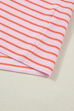 Pink Stripe Textured Knit Sleeveless Casual Sweater Top
