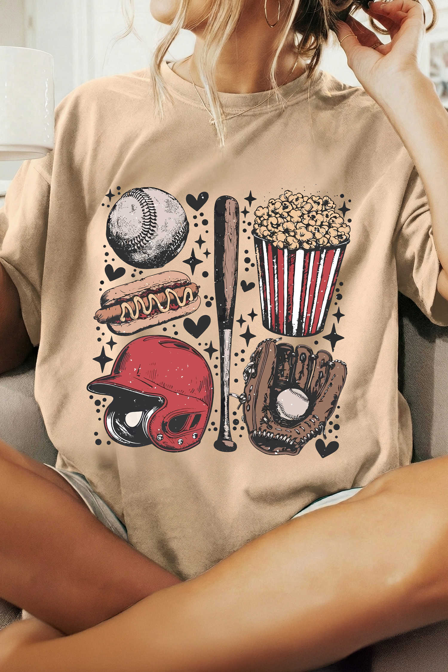 Khaki Retro Baseball Game Day T Shirt