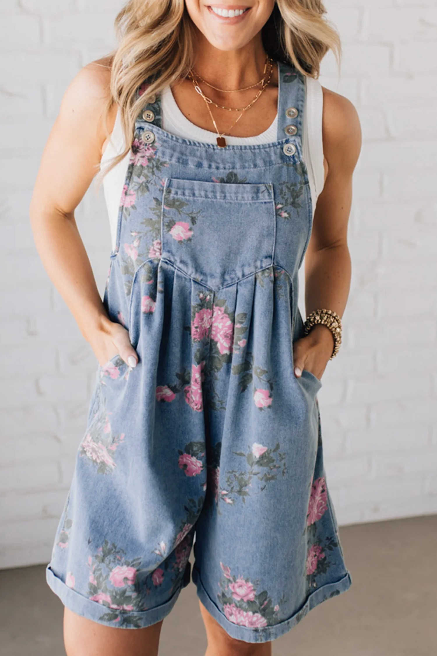 Myosotis Floral Print Denim Shortalls