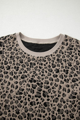 Khaki Leopard Print Textured Plus Size T Shirt