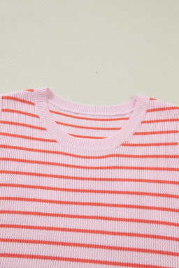 Pink Stripe Textured Knit Sleeveless Casual Sweater Top