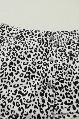 Brown Leopard Print Button Overlap Denim Shorts