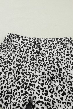 Brown Leopard Print Button Overlap Denim Shorts