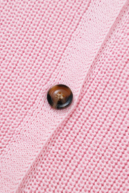 Pink Solid Color Knit V Neck Button Front Sweater Vest