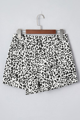 Brown Leopard Print Button Overlap Denim Shorts