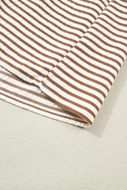 Brown Stripe Plus Size Slit V Neck Tiered Flutter Sleeve Maxi Dress