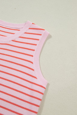 Pink Stripe Textured Knit Sleeveless Casual Sweater Top