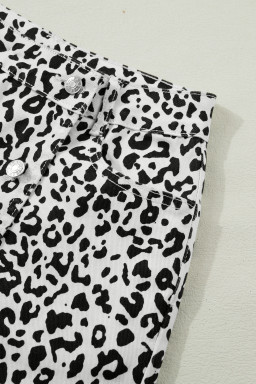 Brown Leopard Print Button Overlap Denim Shorts