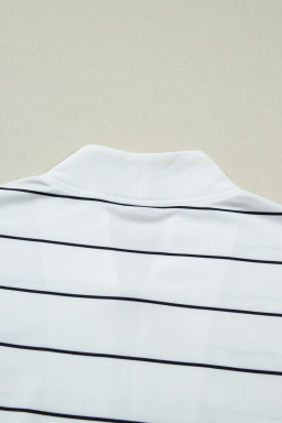 White Stripe Color Block Zip V Neck Sleeveless Top