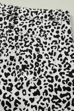 Brown Leopard Print Button Overlap Denim Shorts