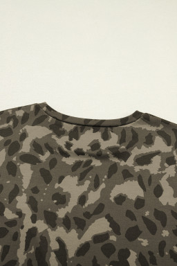 Brown Leopard Print Crew Neck Short Set