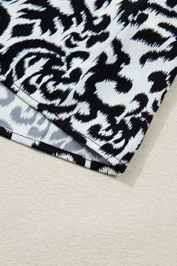 Black Damask Print Ruffled Color Block Detail Half Sleeve Blouse