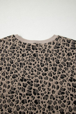 Khaki Leopard Print Textured Plus Size T Shirt