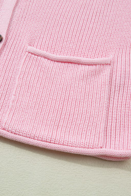 Pink Solid Color Knit V Neck Button Front Sweater Vest