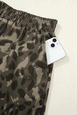 Brown Leopard Print Crew Neck Short Set