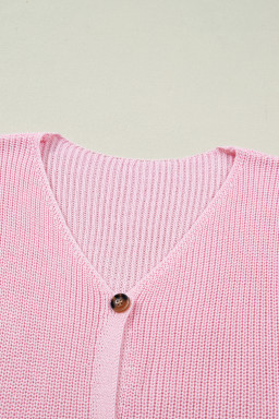 Pink Solid Color Knit V Neck Button Front Sweater Vest