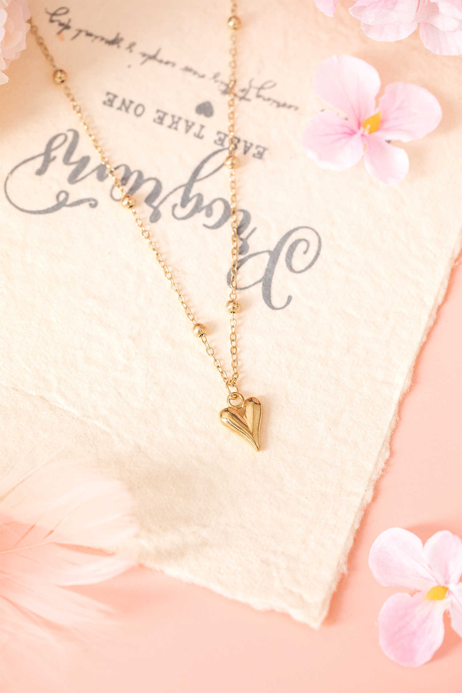 Gold Plated Alloy Puffed Heart Necklace
