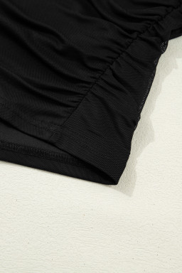 Black Sheer Mesh Patchwork High Neck Long Sleeve Top