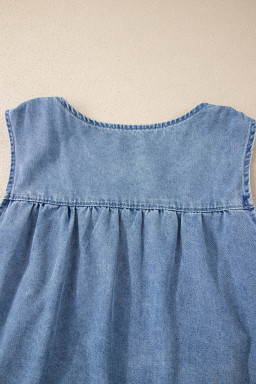 Myosotis Denim Pleated Patchwork Sleeveless Top