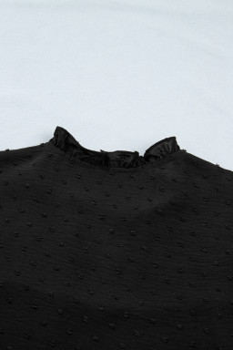 Black Plus Size Swiss Dot Ruffle Lace Trim V Neck Tank Top