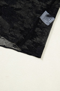 Black Floral Lace Mesh Short Sleeve Sheer Top
