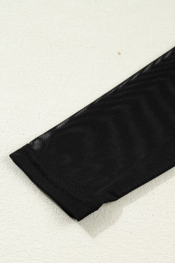 Black Sheer Mesh Patchwork High Neck Long Sleeve Top