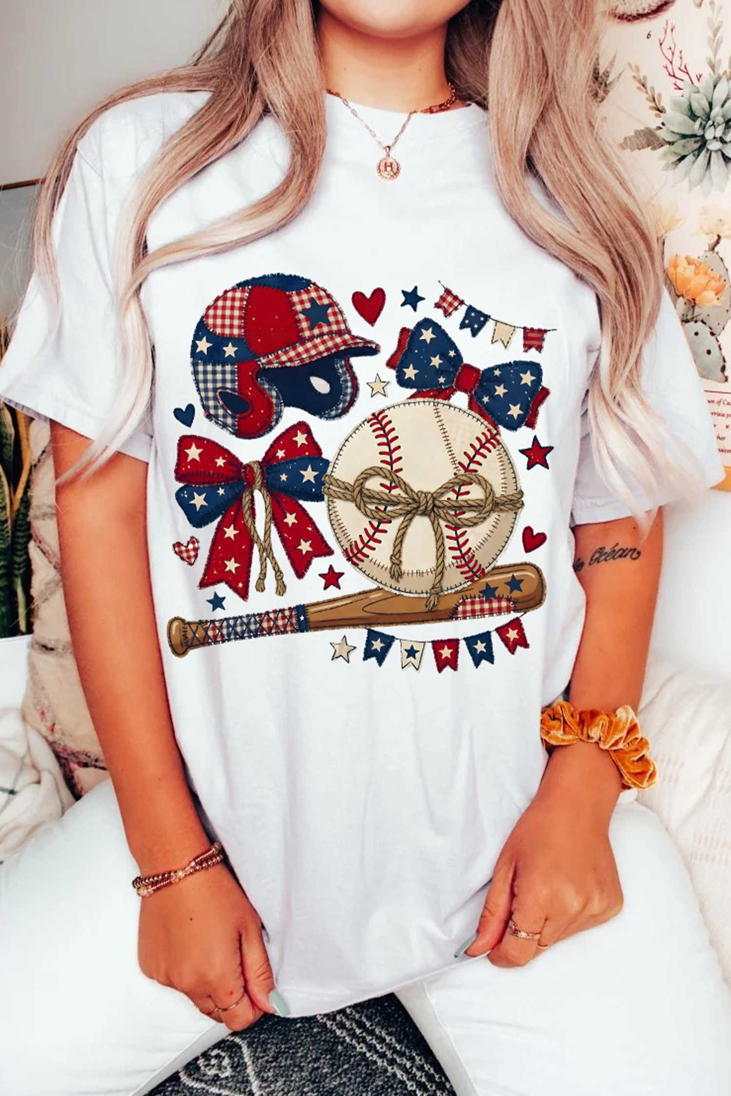 White American Game Day Fashion Baseball Printed Tee